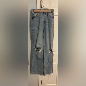 Zara Blue Straight Leg Jeans with Distressed Knees